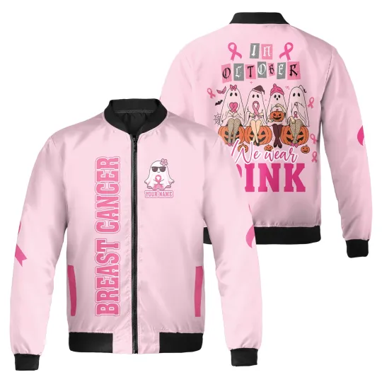 Discover Personalized Halloween Boos In October We Wear Pink Bomber Jacket