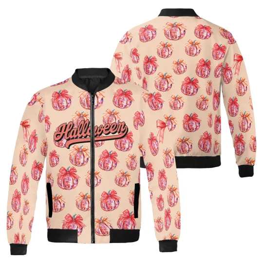 Discover Happy Halloween Pumpkin Coquette Bow Tis The Season Bomber Jacket