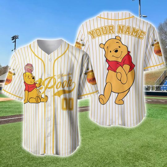 Discover Cartoon Pooh Baseball Jersey, Custom Name winniee the poohh Jersey Gift For Him, Y2K Crewneck, Birthday Gift For Boy PSH1557