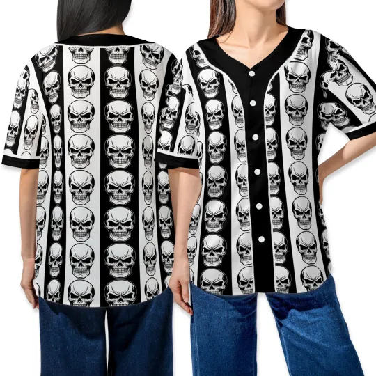 Discover Personalized Horror Skull Checkerboard Happy Halloween Baseball Jersey Shirt