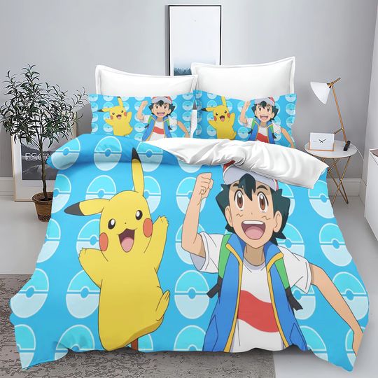 Discover Poket mons, Pika Bedding Set Queen Quilt Cover Cute Printed Cartoon Children'S Adults Polyester Reactive Printing Twill