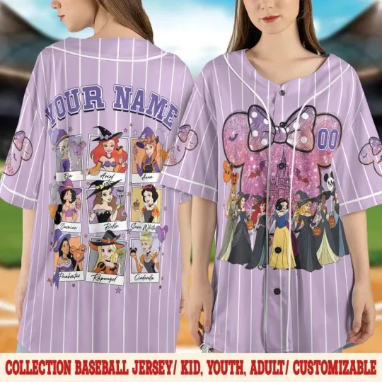 Discover Personalized Halloween Princess Witchy Minniee Mouse Ears Baseball Jersey Shirt