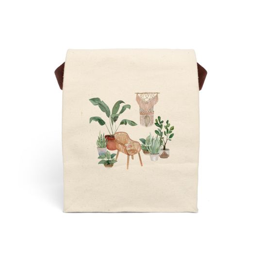 Discover Botanical Canvas Lunch Bag, Eco-Friendly Lunch Tote, Plant Lover Gift, Sustainable Snack Bag, Picnic Essentials