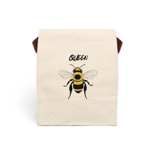 Discover Queen Bee Canvas Lunch Bag, Eco-Friendly Lunch Tote, Cute Gift for Her, Summer Picnics, Bees Lover Bag, Reusable Snack Bag