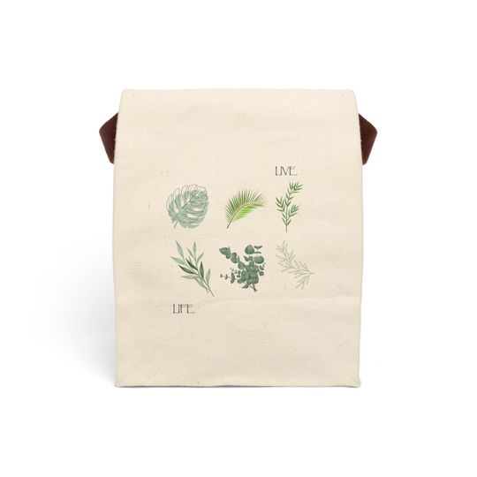 Discover Eco-Friendly Canvas Lunch Bag with Strap, Plant-Themed Tote, Lunch Bag, Picnic Bag