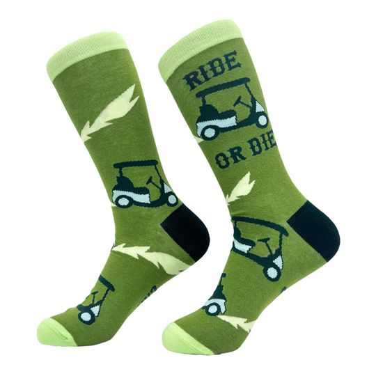 Discover Ride Or Die, Gold Cart, Golf Course, Funny Dad Socks, Golf Socks