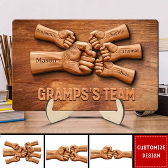 Discover Daddy Team Fist Bump Personalized 2-Layered Standing Wooden Plaque, Father's Day Gift