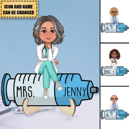 Discover Doll Nurse Sitting Personalized 2-Layer Wooden Plaque
