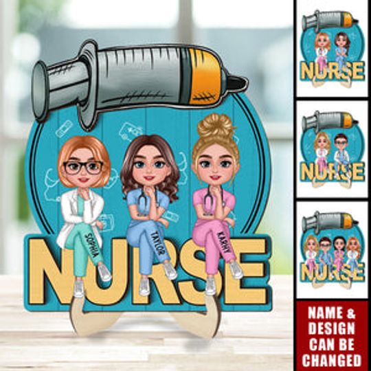 Discover Doll Nurse Best Friends Colleagues Personalized 2-Layer Wooden Plaque