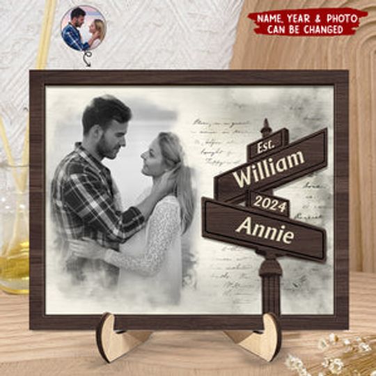 Discover First Anniversary Couples - Personalized Photo 2-Layered Wooden Plaque With Stand