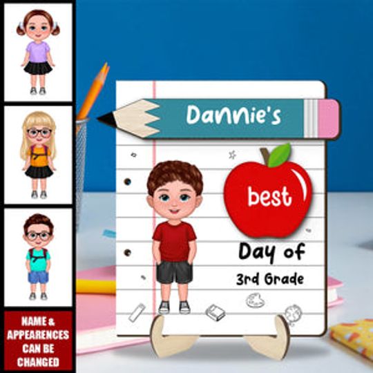 Discover Back To School Sign Cute Doll Kid Personalized 2-Layer Wooden Plaque