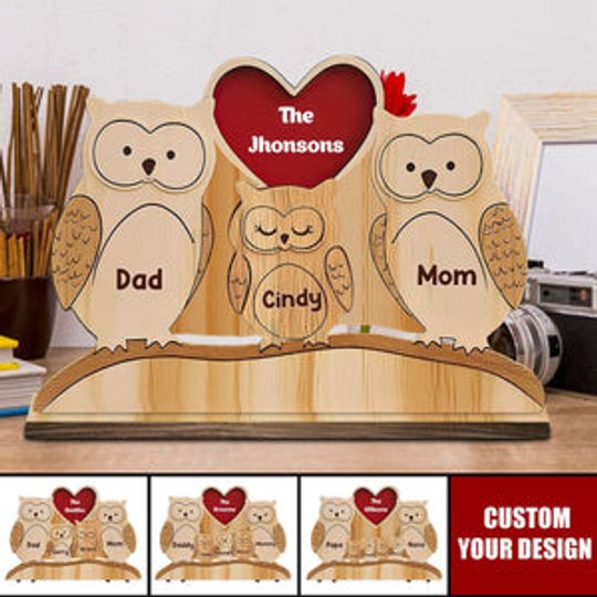Discover Happy Owl Family - Personalized Wooden Plaque
