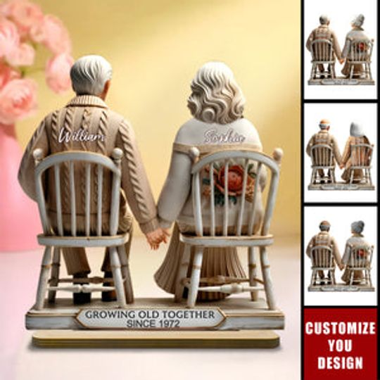 Discover Couple Sitting Together Personalized Standing Wooden Plaque