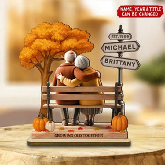 Discover Custom Old Couple Fall Season Park - Personalized Standing Wooden Plaque