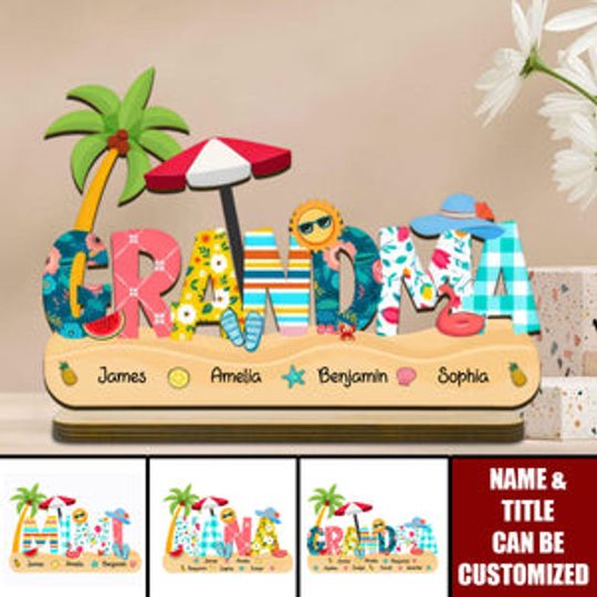 Discover Summer Grandma Mom Pattern Personalized Standing Wooden Plaque
