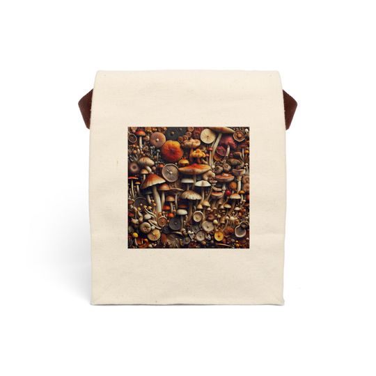 Discover Mushroom Art Canvas Lunch Bag, Eco-Friendly, Insulated Tote for Work/School, Gift for Nature Lovers, Picnic Essential