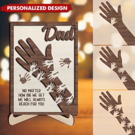 Discover We Hold Our Hands Together And Forever-Personalized Wooden Plaque-Gift For Dad