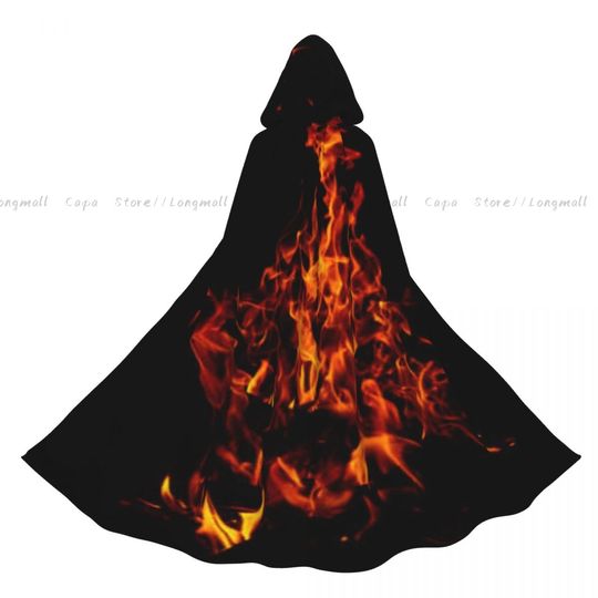 Discover Cosplay Medieval Costumes Flame Of Fire Print Hooded Cloak Capes Long Robes Jackets Coat Carnival
