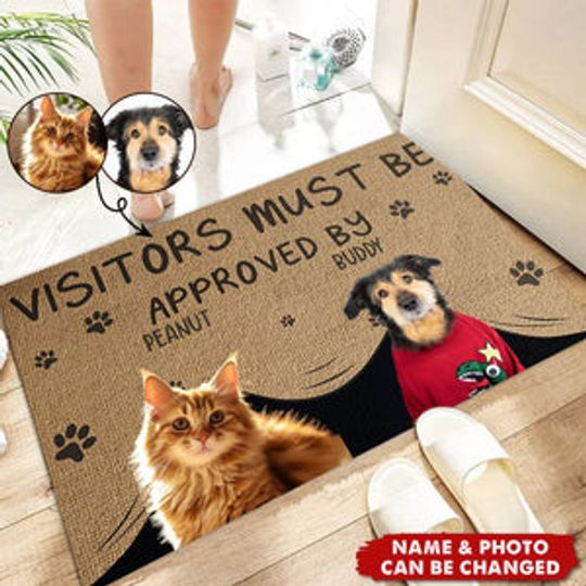 Discover Custom Photo Visitors Must Be Approved By This Dog - Dog & Cat Personalized Doormat - House Warming Gift For Pet Owners, Pet Lovers