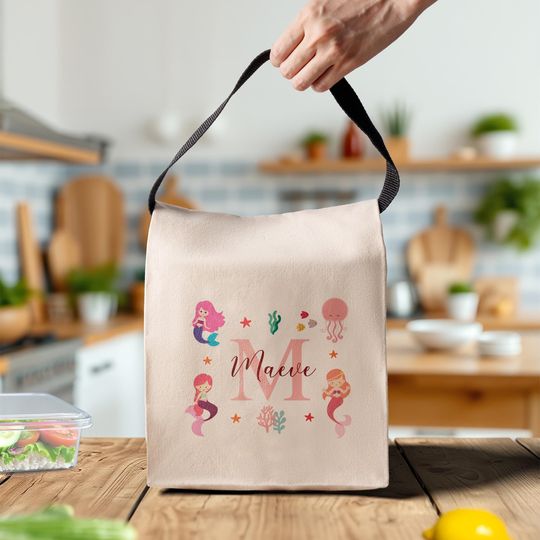 Discover Mermaid Girl Lunch Bag, Personalized Kids Lunch Box, Custom Back To School Gift, Insulated Lunch Bag, First Day of School Canvas Lunch Bag