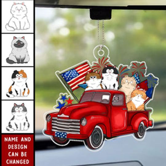 Discover 4th Of July Truck, Cat Lovers Personalized Acrylic Car Ornament, Car Hanger