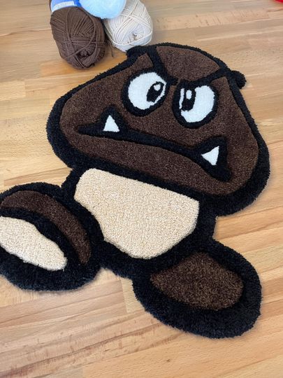 Discover Goomba / Handmade Mario Tufted Rug  Tufted Rug / Tufted Area Rug /  Retro Game Decor / Handmade Gifts / Goomba Cartoon Character