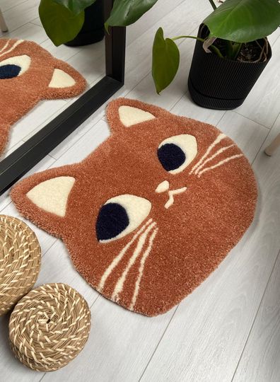 Discover Cute Cat Tufted Rug - Handmade Rug - Soft & Fluffy Tufted Rug - Fun Cat Decor for Bedroom