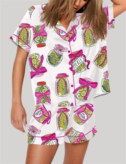 Discover Pickle Lover Pink Bows Pajama Set