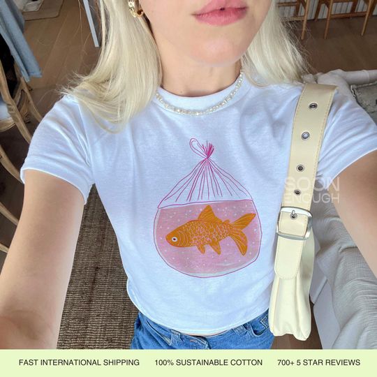 Discover Goldfish Baby Tee Retro Aesthetic Simple Graphic Baby Tee Vintage y2k Shirt