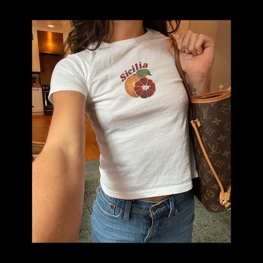 Discover 100% Cotton Painted Sicilian Oranges Baby Tee  Vintage Graphic Travel Shirt
