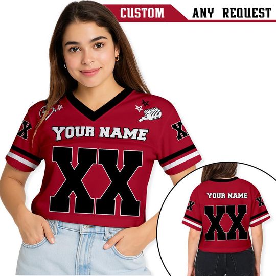 Discover Customized Number Red Croptop Football Jersey For Women, Concert XX Tour Music Concert 2025 Crop Tee