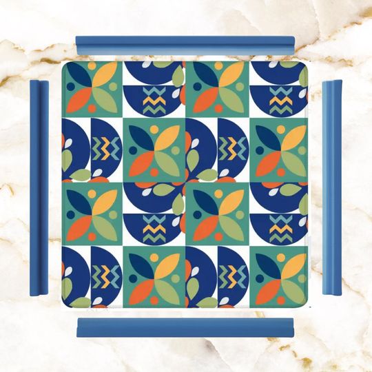 Discover Mahjong Mat Blue, Green Orange, Geometrically Designed Modern Contemporary Mahj Lover Game Mat