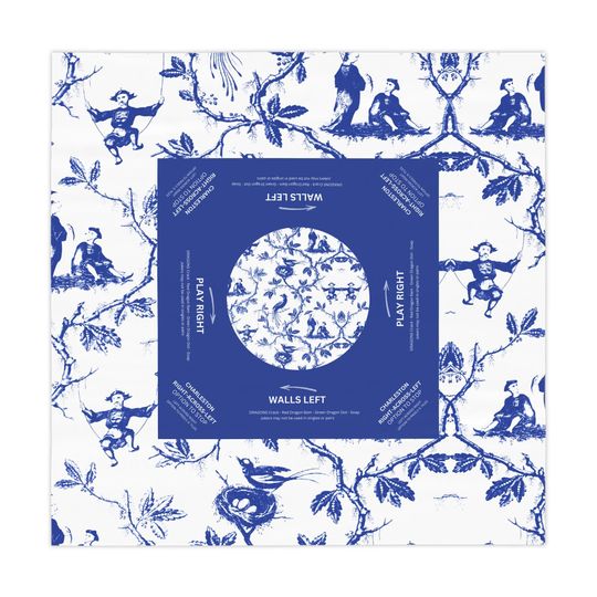 Discover Mahjong Tablecloth, Indigo Toile, Charleston Rules