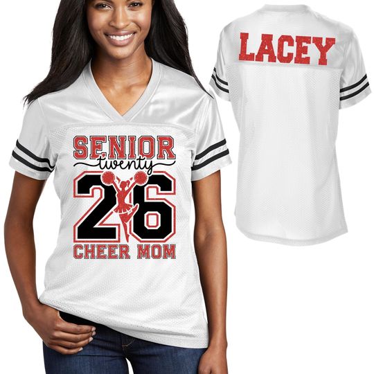 Discover Custom Senior Cheer Mom Design Women's V-Neck Posi Charge Replica Football Jersey