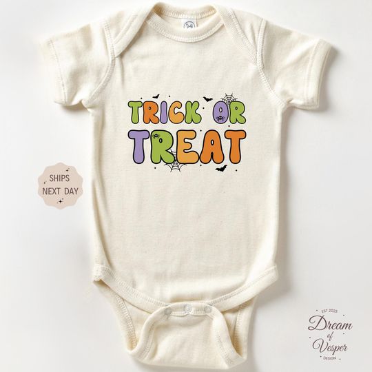 Discover Trick Or Treat Groovy Onesie, Retro Halloween Onesie