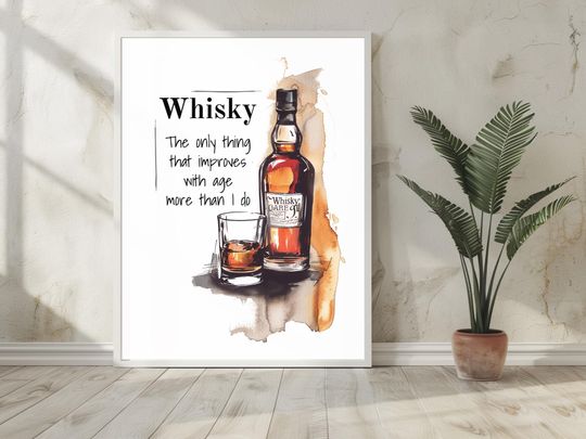 Discover Whiskey Poster | Funny Alcohol Illustration | Watercolor Bar Decoration | Digital Download JPG