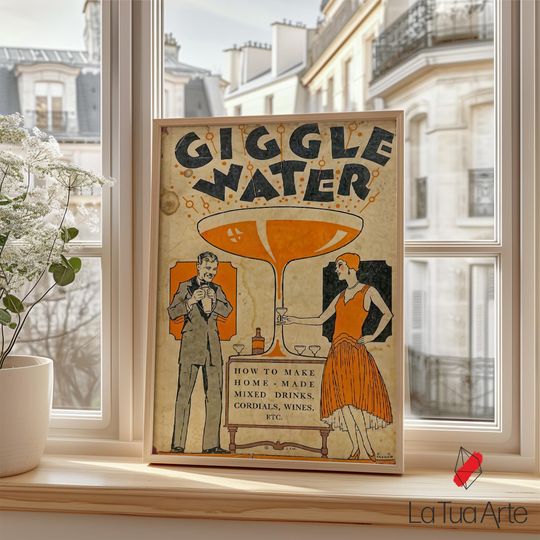 Discover Giggle Water Vintage Poster, Retro Wall Art, Retro Bar Wall Decor, Art Deco Alcohol Print, Speakeasy Wall Art, Vintage Wall Art, Gift Idea