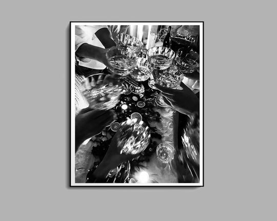Discover Cheers Vintage Bar Poster, Black and White Cocktail Wall Art, Alcohol Decor