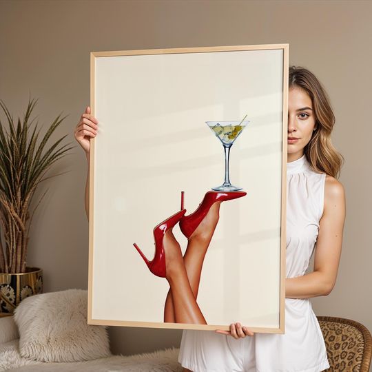 Discover Martini Wall Art - Retro Cocktail Poster, Bar Decor, High Heel Print
