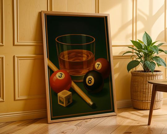 Discover Whiskey & Billiards Vintage Vertical Poster, Old Money Bar Decor, Mancave Wall Art, Pool Hall Lounge Print