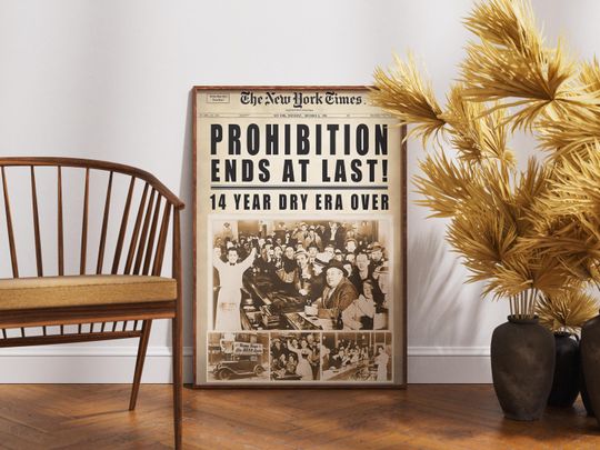 Discover End of Prohibition Vintage Newspaper Print Wall Art - Retro Alcohol Speakeasy Poster