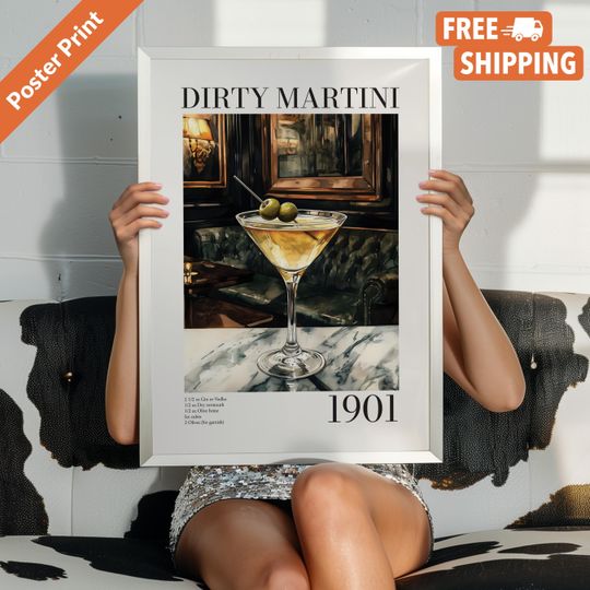 Discover Vintage Dirty Martini Poster, Cocktail Recipe Wall Art, Vodka Drink Vertical Poster