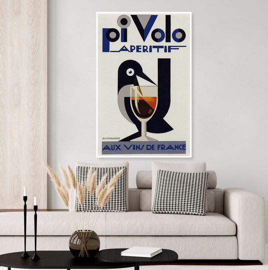 Discover Vintage French Pi Volt Aperitif Alcohol Poster, 1920s Bar Cart Art, Liquor and Bird Decor