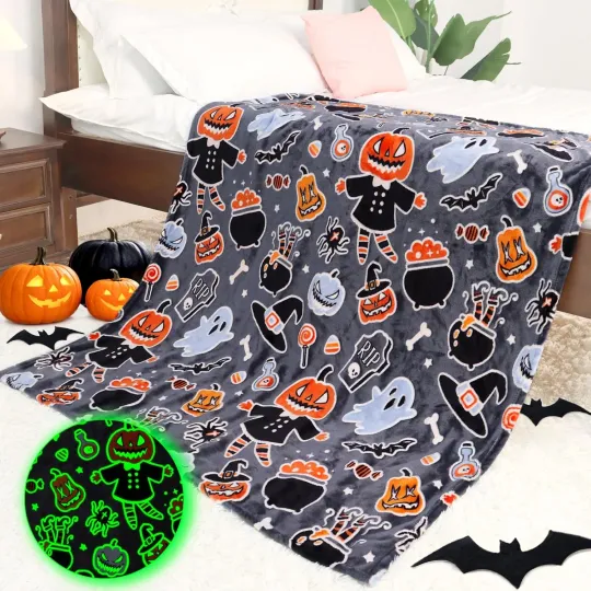 Discover Halloween Blanket Cozy Soft Lightweight Fleece Fall Pumpkin Throw Blankets Glow