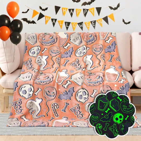 Discover Halloween Blanket Pumpkin Plush Blanket Orange Soft Fleece Throw Blanket for Kid