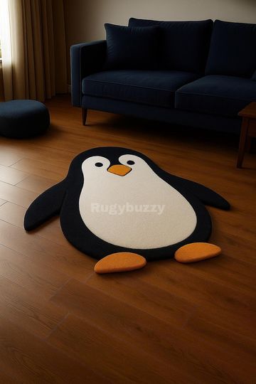 Discover Adorable Penguin Shaped Rug  Soft Plush Animal Rug for Kids Room or Play Area,Unique Living Room Accent.