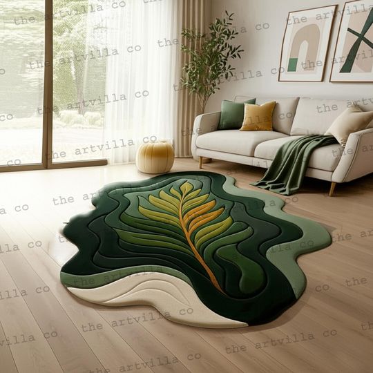 Discover Moss Rug  Zen Nature  New Green Irregular Shaped Fluffy Living Room Rug | Perfect Gift for Plant Lovers Gift for Mother's Day