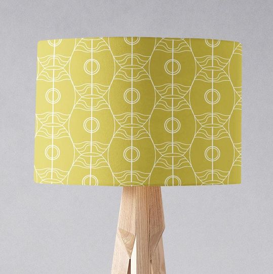 Discover Yellow with White Retro Geometric Lampshade, Vintage Inspired Lampshade
