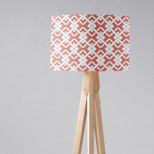 Discover Coral and White Geometric Design Lampshade, Ceiling Lamp, Table Lampshade
