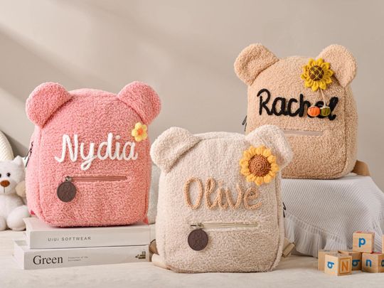 Discover Custom Teddy bear Backpack for Kids,Personalized Fluffy Teddy Bear Backpack